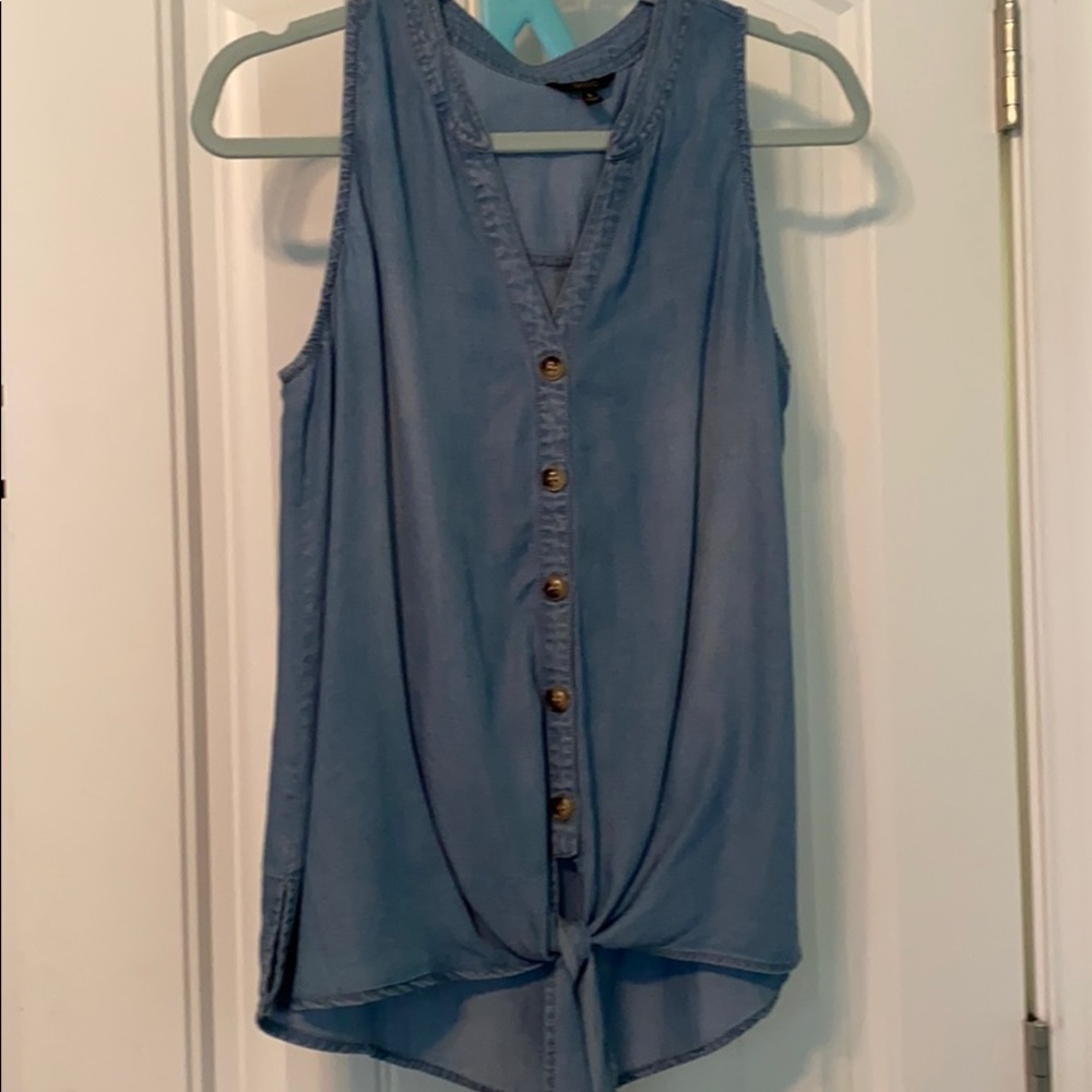 cute button up knot shirt denim print